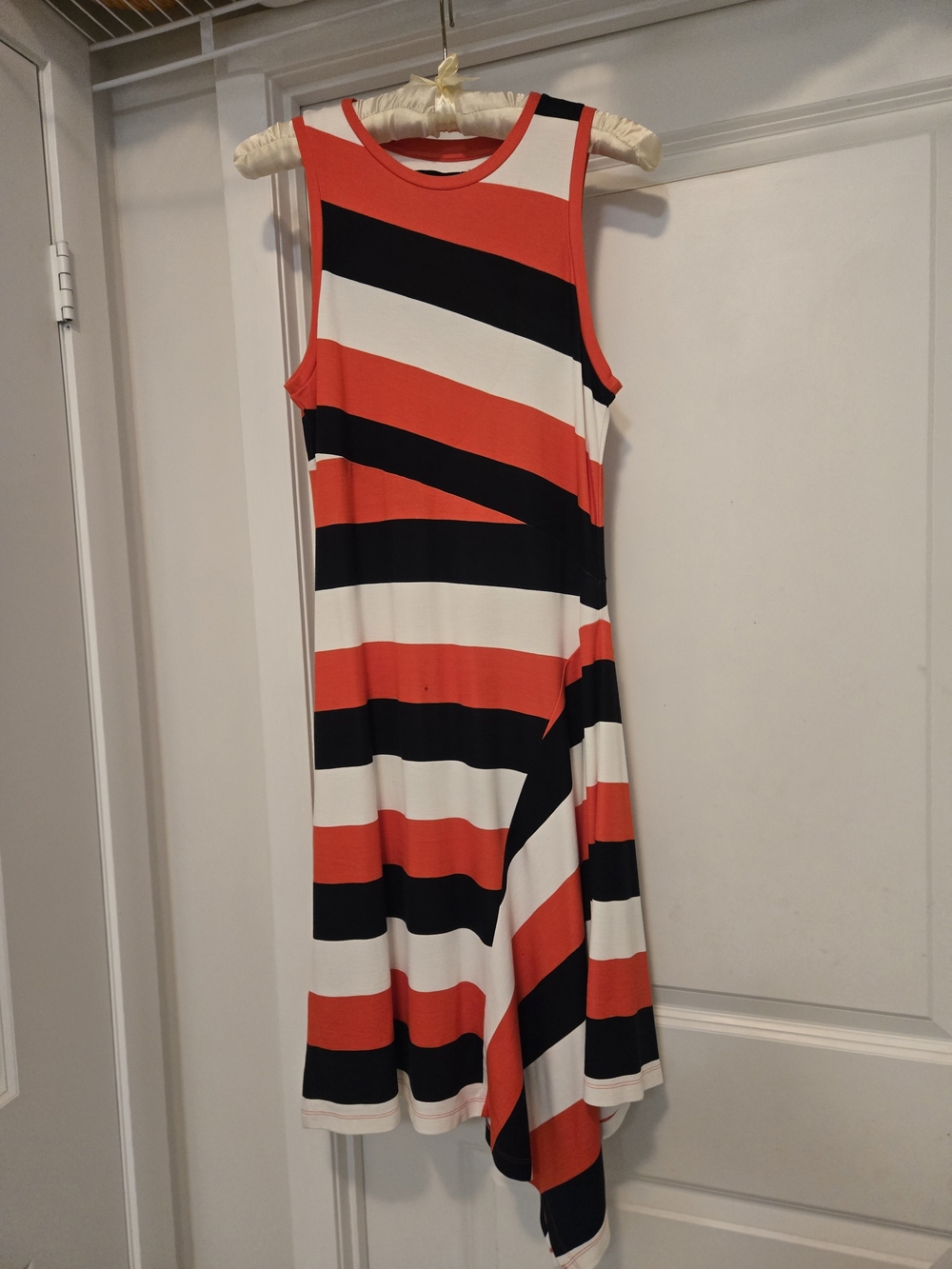 Banana Republic Asymmetrical Striped Midi Dress in Red, Black & White Size S/P